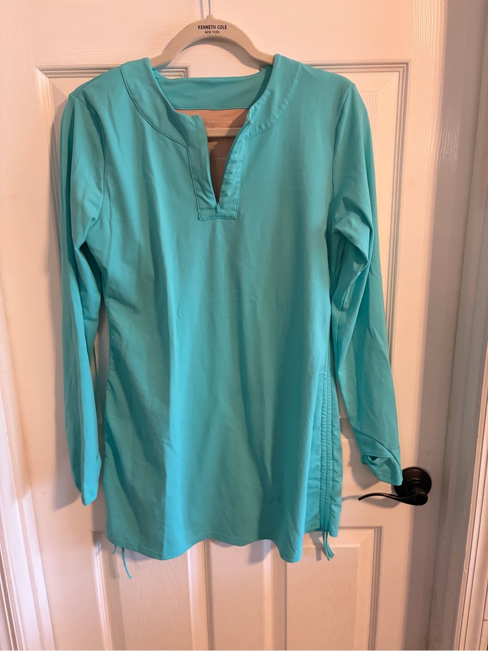 Coolibar Hokulani Ruche Swim Shirt UPF 50+ Long Sleeve Teal M Sun Protection